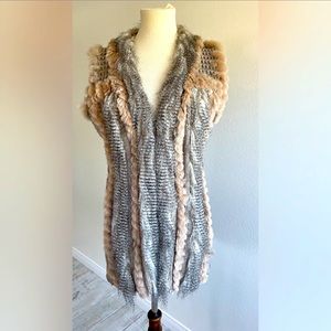 Romance Italy long beige cardigan sleeveless sweater fur inserts. Size M/ L. New